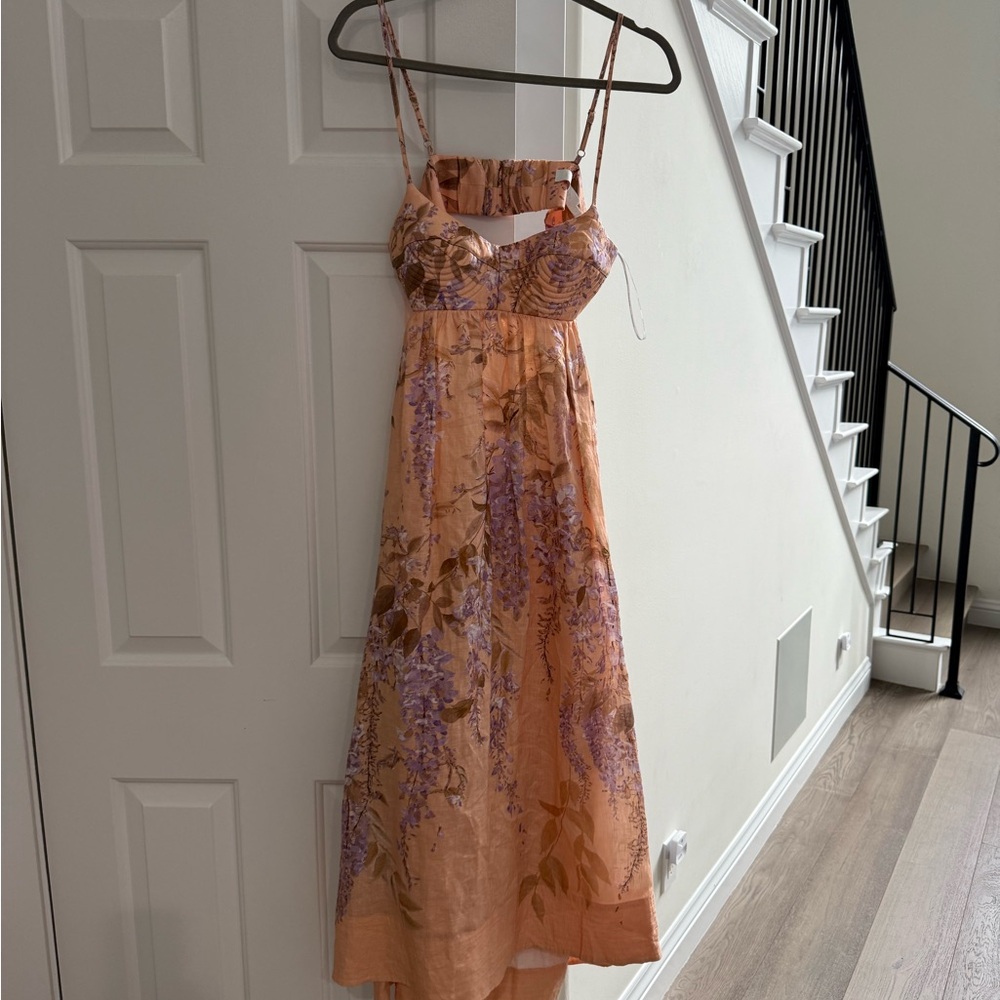 Zimmermann Peach Floral Midi Dress with Lavender Print (original price $900)